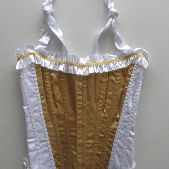 Gold White Ruffled Boned Corset - NEW - Picture 4 of 11